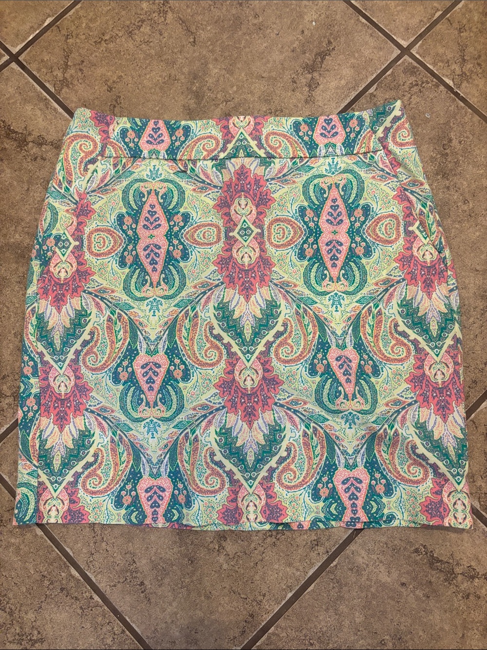 Ann Taylor Paisley Skirt in Green & Pink